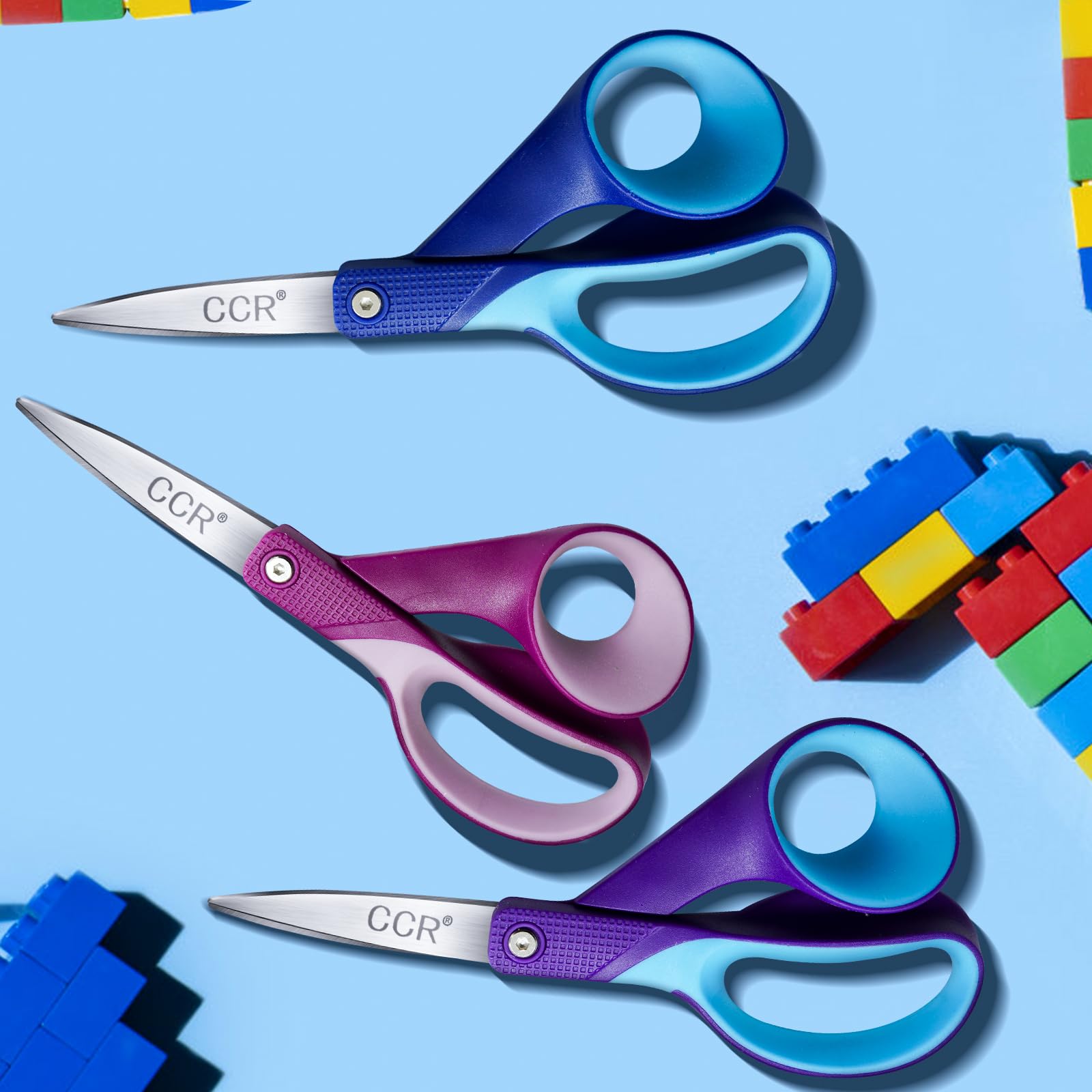 CCR Forbici Mancini,18.5cm Forbici Artigianali per Mancini,Impugnatura Confortevole per Scuola,Casa e Ufficio,Confezione,3Pezzi