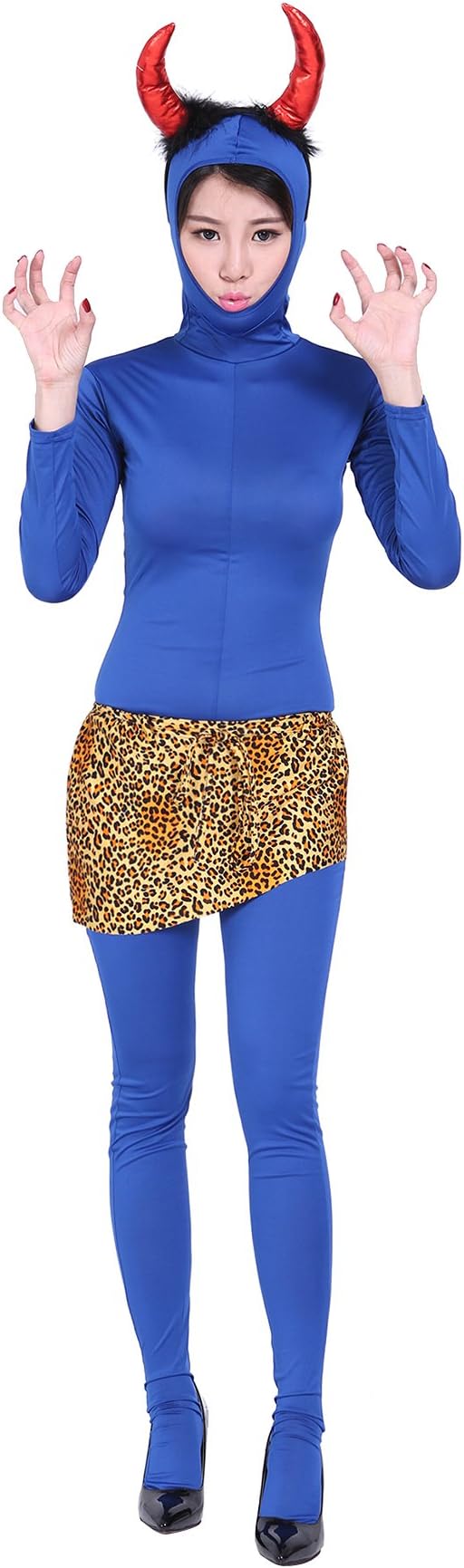Cosplay blue (angle + loincloth of demon) blue demon costume Zentai three-piece set (SS01-2H + angle + RM100) Women size M (japan import) by Fun Club