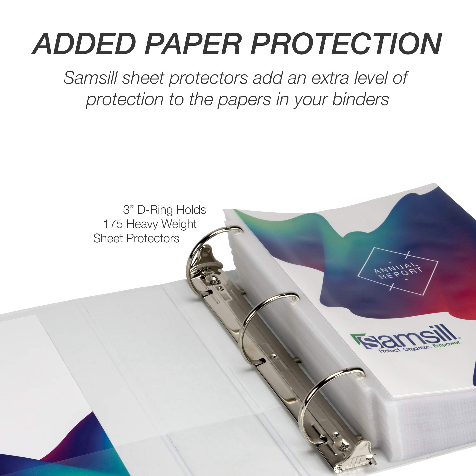 Samsill Raccoglitore resistente da 7,6 cm, prodotto negli Stati Uniti, raccoglitore ad anelli a D, raccoglitore trasparente personalizzabile, bianco, confezione da 4, ciascuno contiene 625 pagine