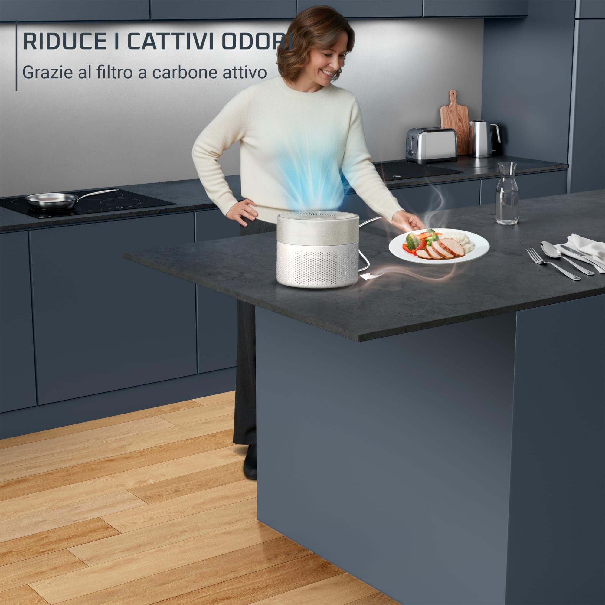 Rowenta Pure Air Mini, Purificatore d'aria, Filtro HEPA, Soggiorni fino a 22 m², 85 m³/h, Molto silenzioso, Riduce i cattivi odori, Motore Effitech, Bianco/Beige, PU1521F0