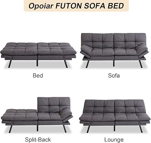Miniatura 67 de Opoiar Cama con espuma viscoelástica, sofá futón convertible con reposabrazos ajustables, juegos de sofás multifuncionales para apartamento, Gris