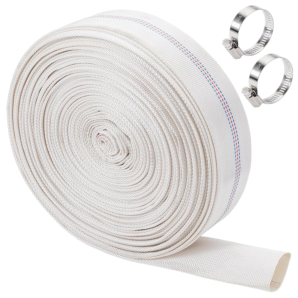BENECREAT Tuyau de Refoulement Plat en PVC de 30 m pour le Transfert D'Eau Tuyau de Lavage à Contre Courant Robuste avec Colliers de Serrage en Acier Inoxydable pour Piscines l et Agricole ID : 4cm