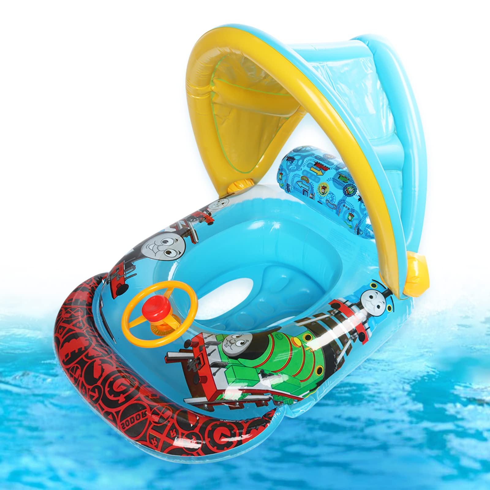 Yisscen Salvagente Neonato,Anello di Nuoto con Tettuccio,Baby Salvagente,Barca per Bebè Gonfiabili Anello di Nuoto,Seggiolino Piscina per Bambini per 0-48 Mesi