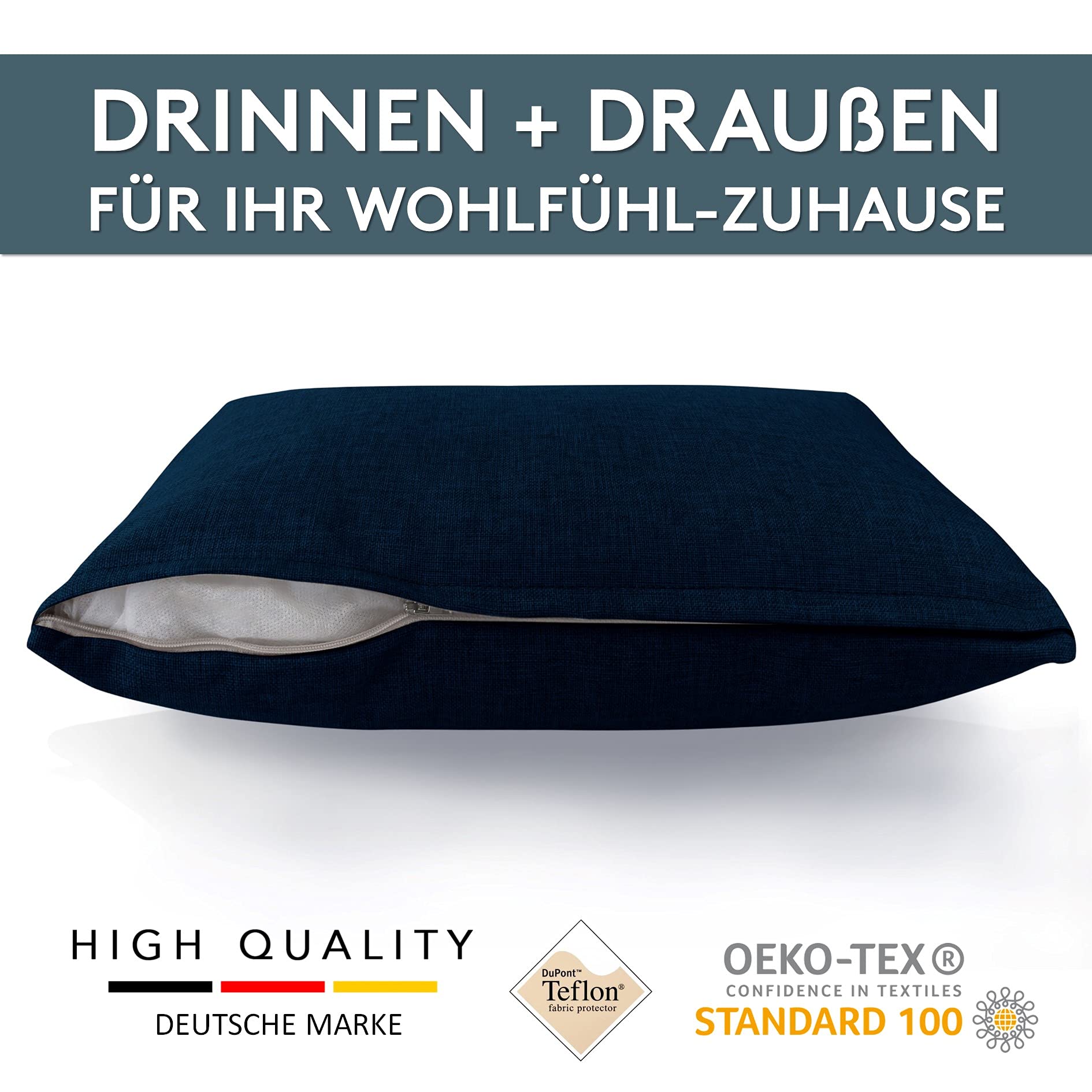 Cuscini Esterni LILENO HOME 45x45cm - Federe Impermeabili Con Keder, Grigio Petrolio, Set Da 2 (Senza Imbottitura) - Foto 8