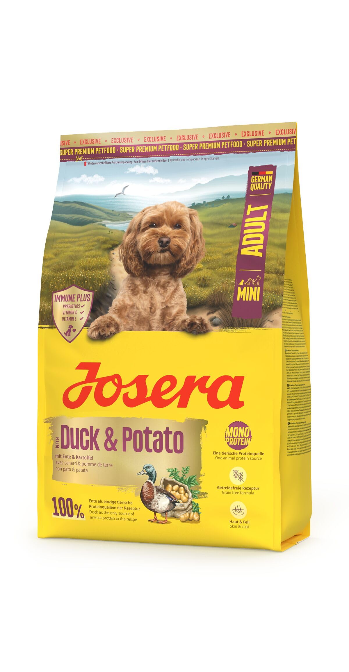 Josera Mini Adult Duck & Potato | Grain free | Single meat protein | Complete dry food for toy & small breed dogs | Immune Plus | Skin & Coat | 3kg