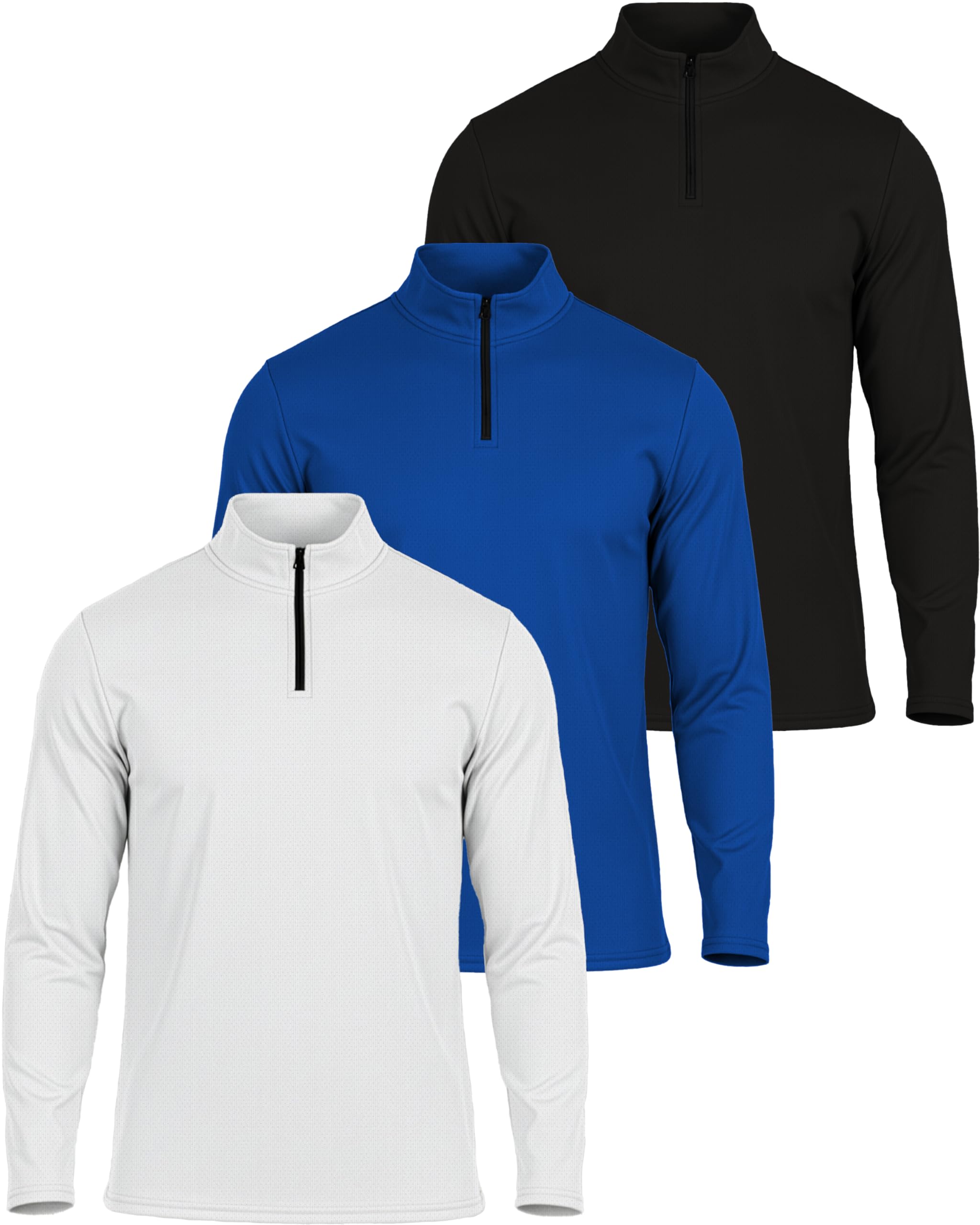 3 Pack: Men's Mesh Long Sleeve Athletic Quarter Zip Pullover - Outdoor UPF 50+ (Available in Big & Tall)