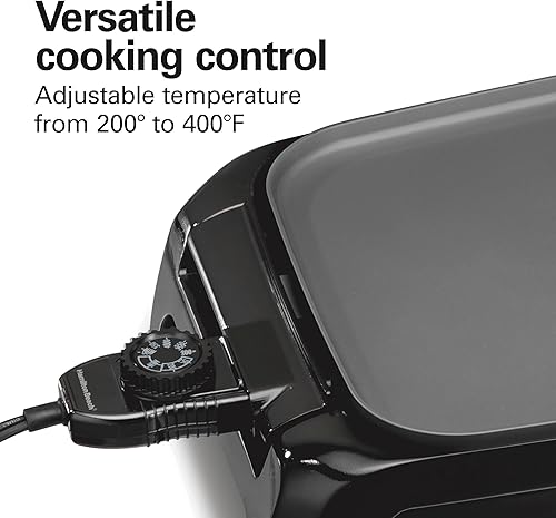 Miniatura 5 de Hamilton Beach Plancha eléctrica de 200 pulgadas cuadradas con temperatura ajustable de 200 a 400 grados, superficie antiadherente reversible de