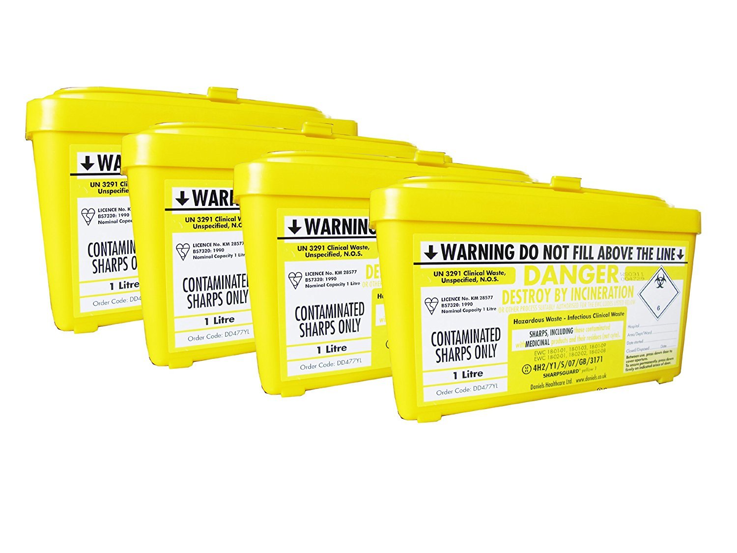 Bin, 1 Litre, Yellow, Pack of 4