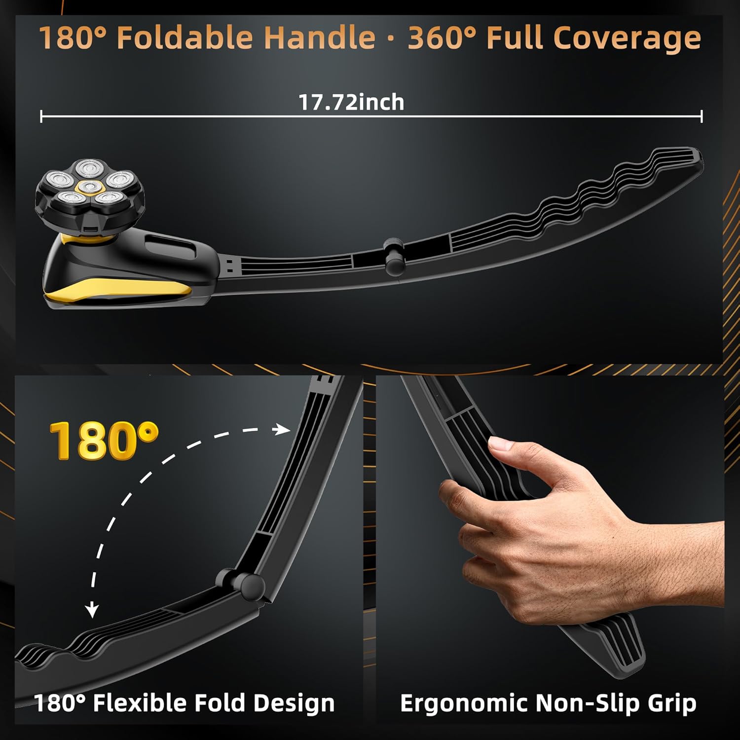 Back Shaver for Men: Long Foldable Handle Back Razor for Men with 6D Fast & No-Scratch Shaving - 2 in 1 Waterproof Electric Body Hair Trimmer & Groomer Kit - Birthday Gift for Man Him thumbnail