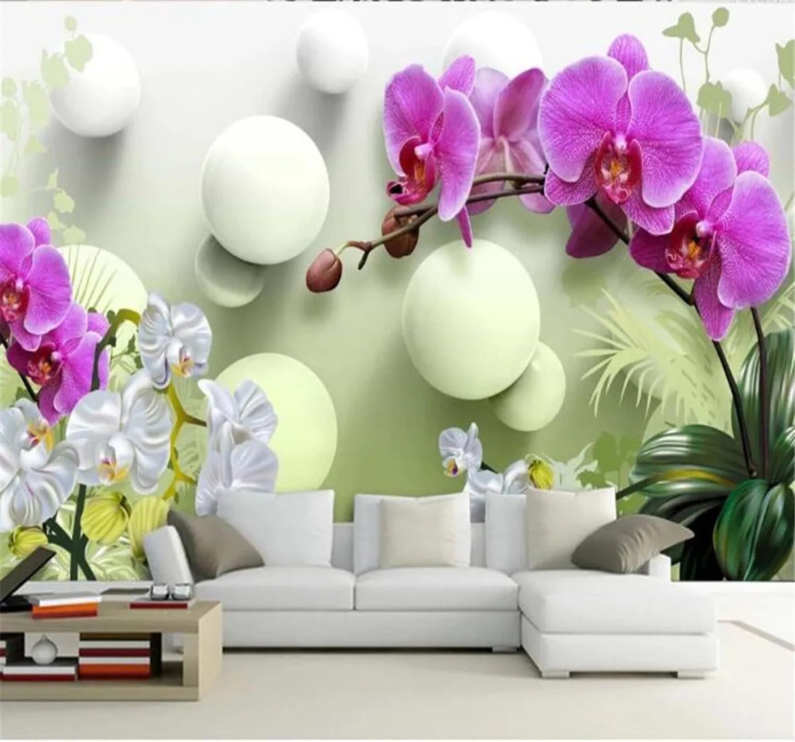 Tzxztt Unique Beautiful Phalaenopsis Three Dimensional Circular Modern 3D Wallpaper Premium Textured Silk Neutral Tones Material Ideal for Living Room Bedroom-350cm×256cm