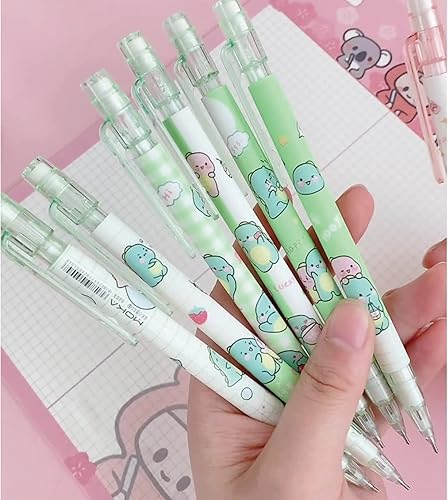 Miniatura 6 de 4 lápices mecánicos con borrador de 0.020 in de caricatura, dinosaurio, lápiz escolar para niños, niñas y mujeres (4 piezas de dinosaurio + repuesto)