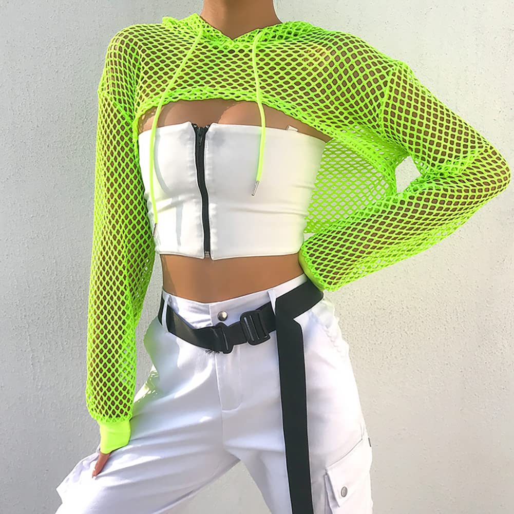 Maglia da donna a maniche lunghe, senza pancia, con cappuccio Streetwear Hip Hop