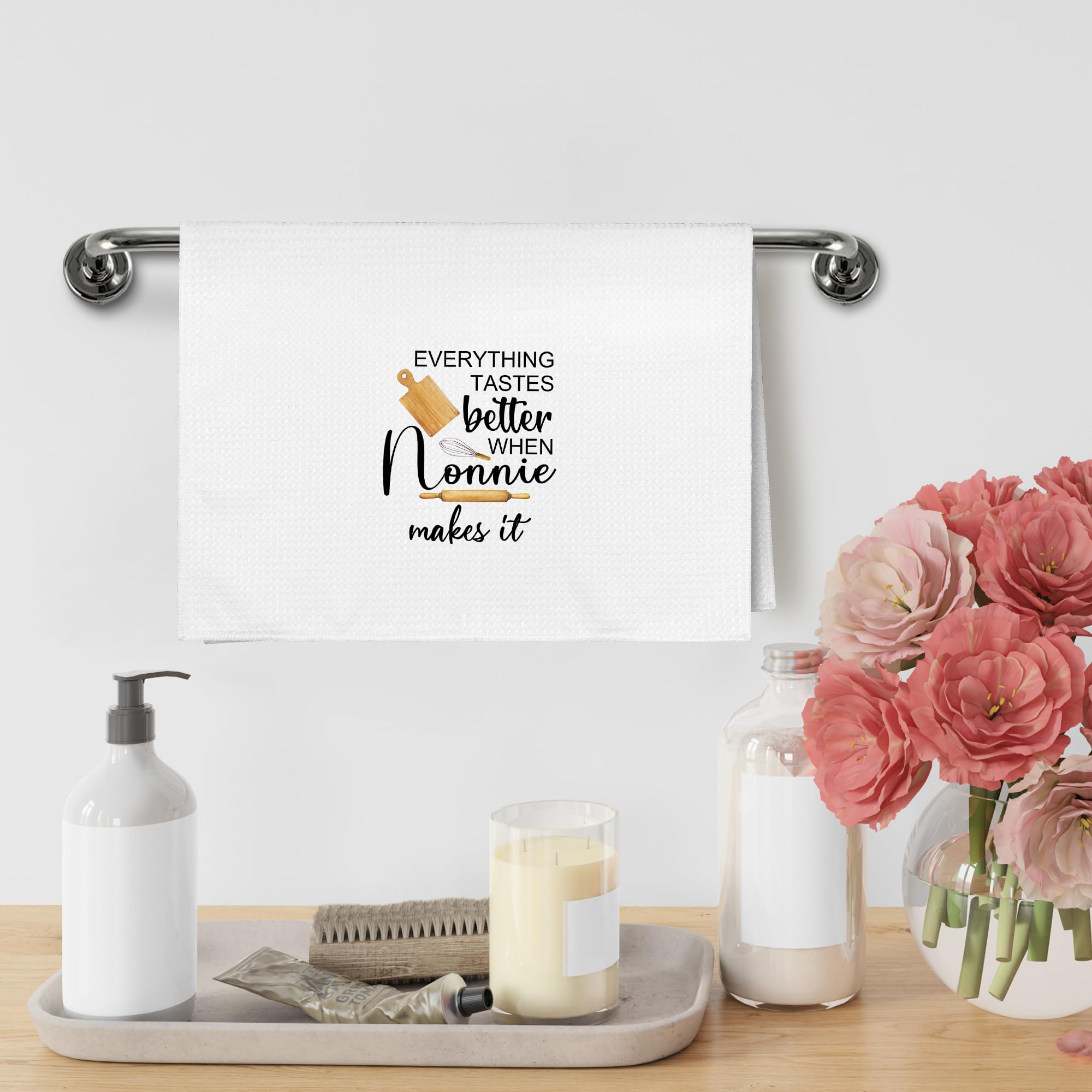 Nonnie Gifts Gift, Mothers Day Christmas Birthday Kitchen Towel Gifts for Nonnie Grandma from Grandkids, Everything Tastes Better in Nonnie's Kitchen Dish Hand Tea Towels for Bathroom,16x24In