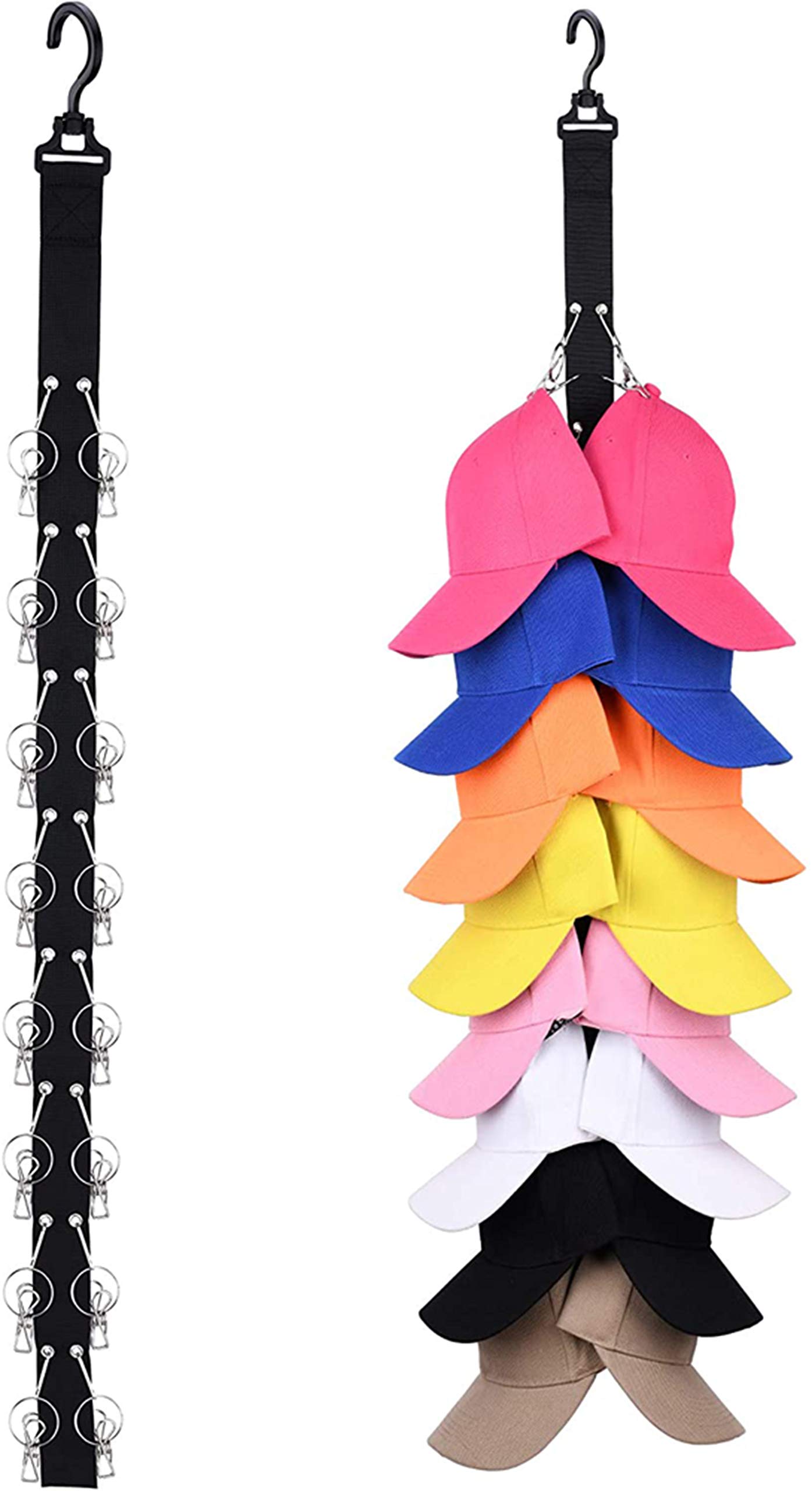 DELFINO Cap Rack, Holds Up To 16 Caps for Baseball Hats, Ball Caps - Best Over Door Closet Organizer for Men, Boy or Women Hat Collections, Display Racks With Clips, Perfect Holder and Storage