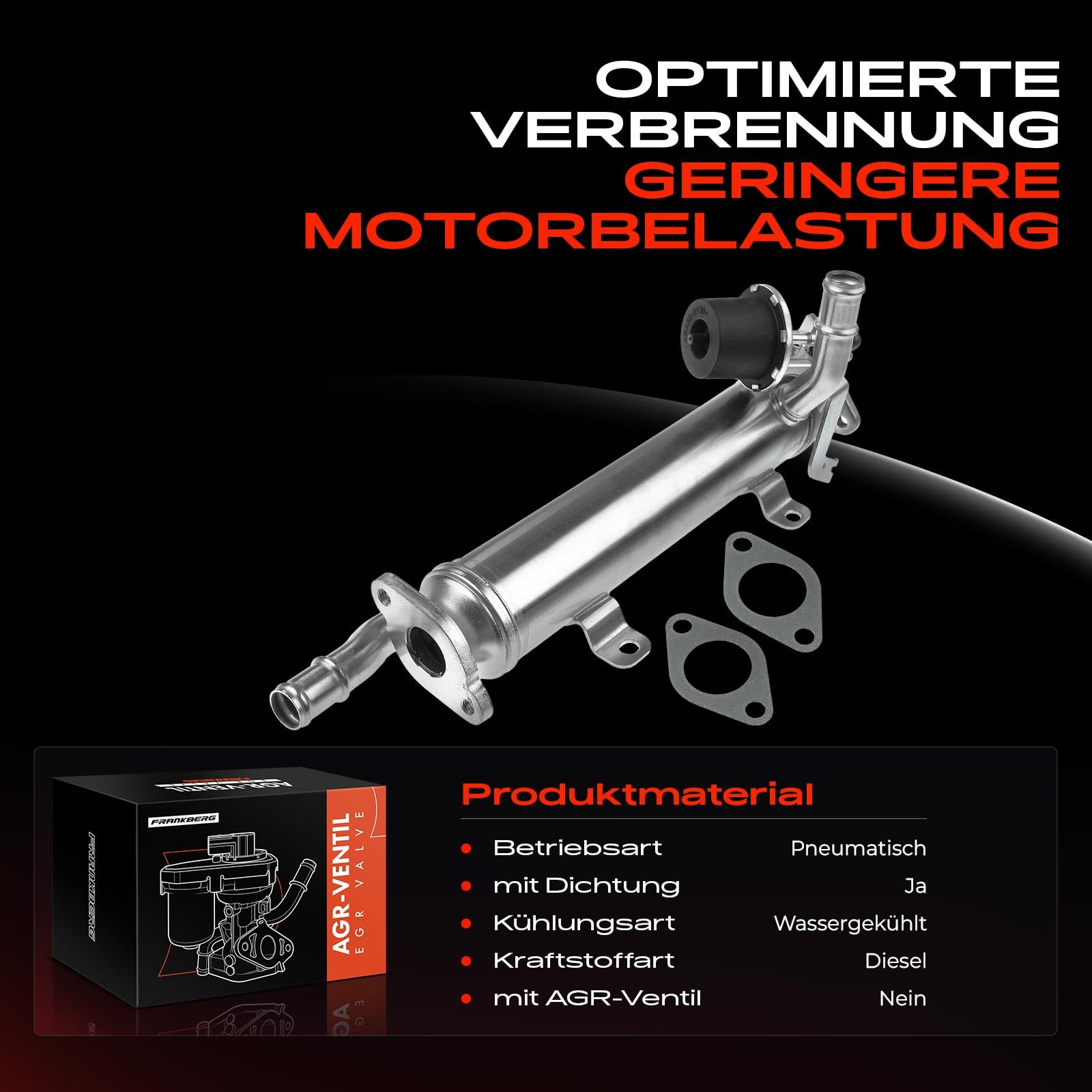 Frankberg Válvula EGR enfriador recirculación de gases de escape | 03L131512B; Compatible con: G.o.l.f V Variante 1K5, A3 Sportback 8PA, A3 Cabriolet 8P7, P.a.s.s.a.t Variante 365