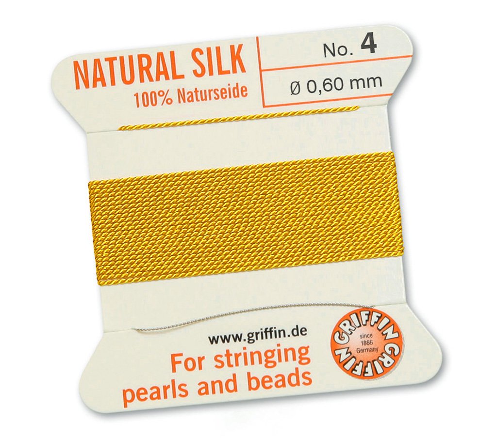 Griffin Since 1866 Germany Yellow Griffin 100% Natural Silk Beading Cord String Thread - 2 Metres With One Needle - Size 0.60Mm