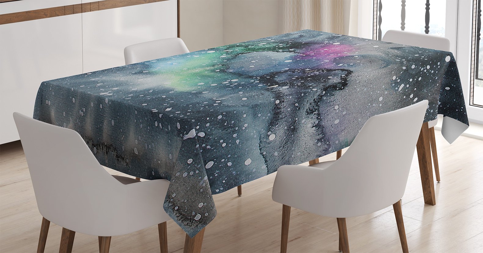 Ambesonne Psychedelic Tablecloth, Space Galaxy Inspired Grunge Modern Celestial Cosmic Fantasy Design Print, Rectangular Table Cover for Dining Room Kitchen Decor, 52" X 70", Multicolor