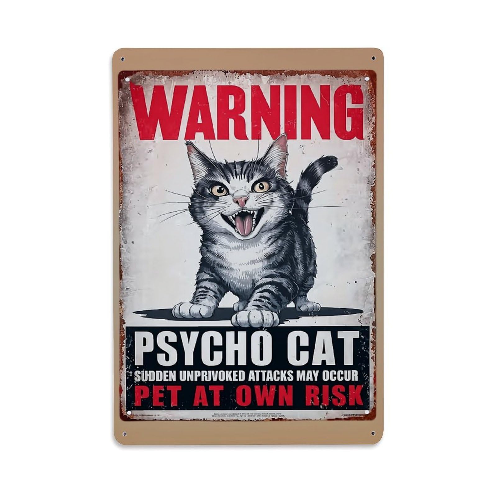Nestemfo Vintage Warning Psycho Cat Sign Tin Sign Metal Sign, Living Room,Bar, Home, Bedroom Wall Decor,Retro Metal Poster 8X12 Inches