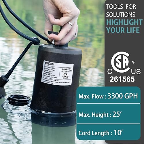 Miniatura 8 de WASSERMANN Bomba de sumidero de 12 HP, bomba termoplástica de utilidad de 3300 GPH bomba eléctrica portátil de transferencia sumergible limpiasucia