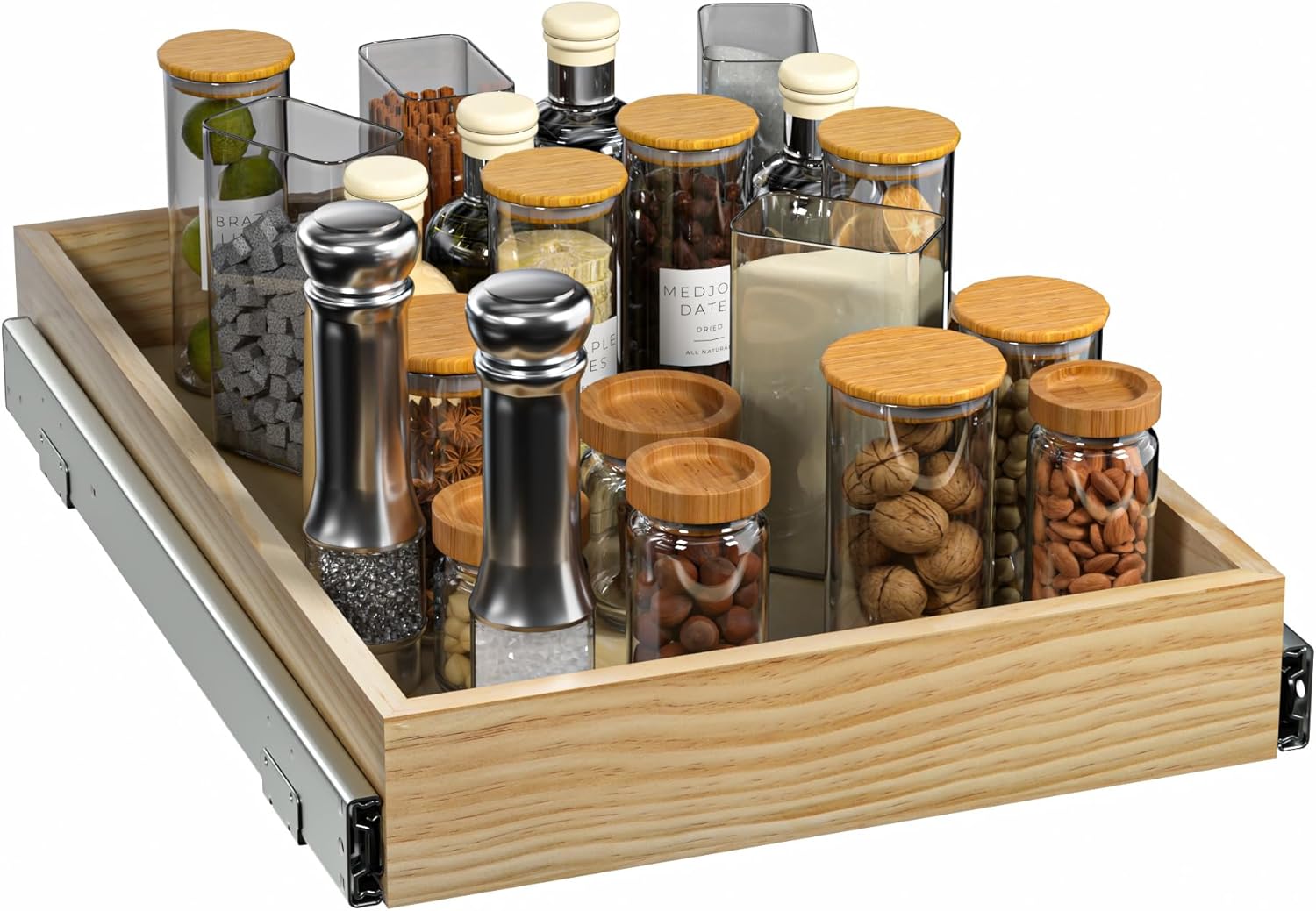 13''W x 21''D x 3''H Pull Out Cabinet Organizer, Soft Close Wood Kitchen Drawer Shelves Finished Assembled Slide Pantry Shelvesin, for Home Kitchen Dinner Room(Applicable Width ≥ 14.5 Inches）