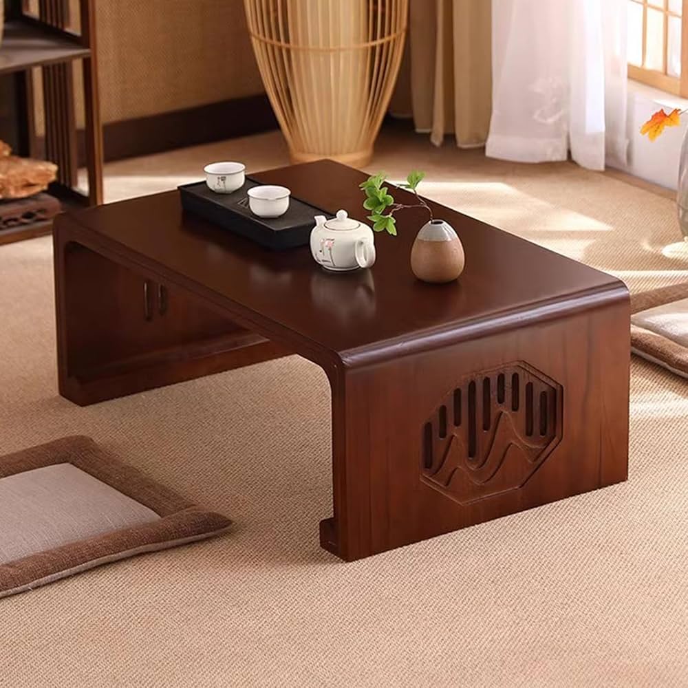 ローテーブル　無垢　木製　　コーヒーテーブル Amazon.co.jp: 木製コーヒーテーブル 無垢材彫刻 ティーテーブル