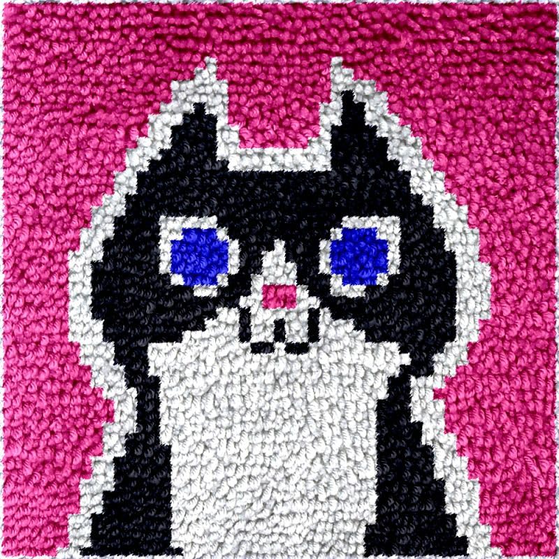 Cat Kitten Small Size Mini Cartoon Latch Hook Kits Rug Mat DIY Cushion Cushion Making Crochet Hooking Mat Making Kits Color Pattern Christmas Decoration Crochet Kits 30x30cm