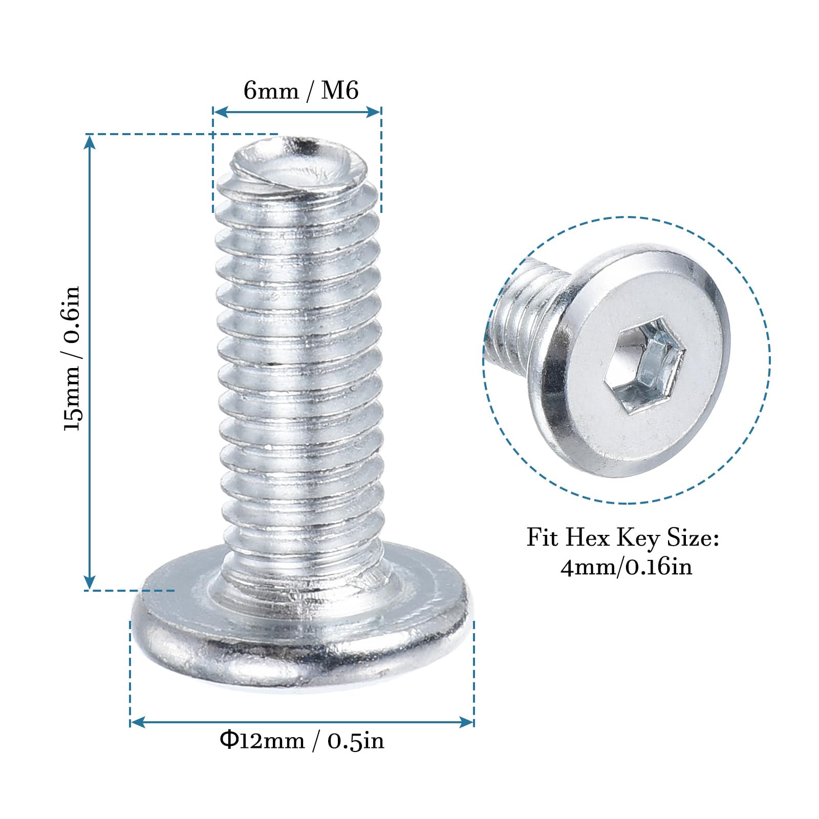20 Viti A Testa Piatta Esagonale M6x15mm - Bulloni In Metallo, Per Fai Da Te, Riparazioni, Argento