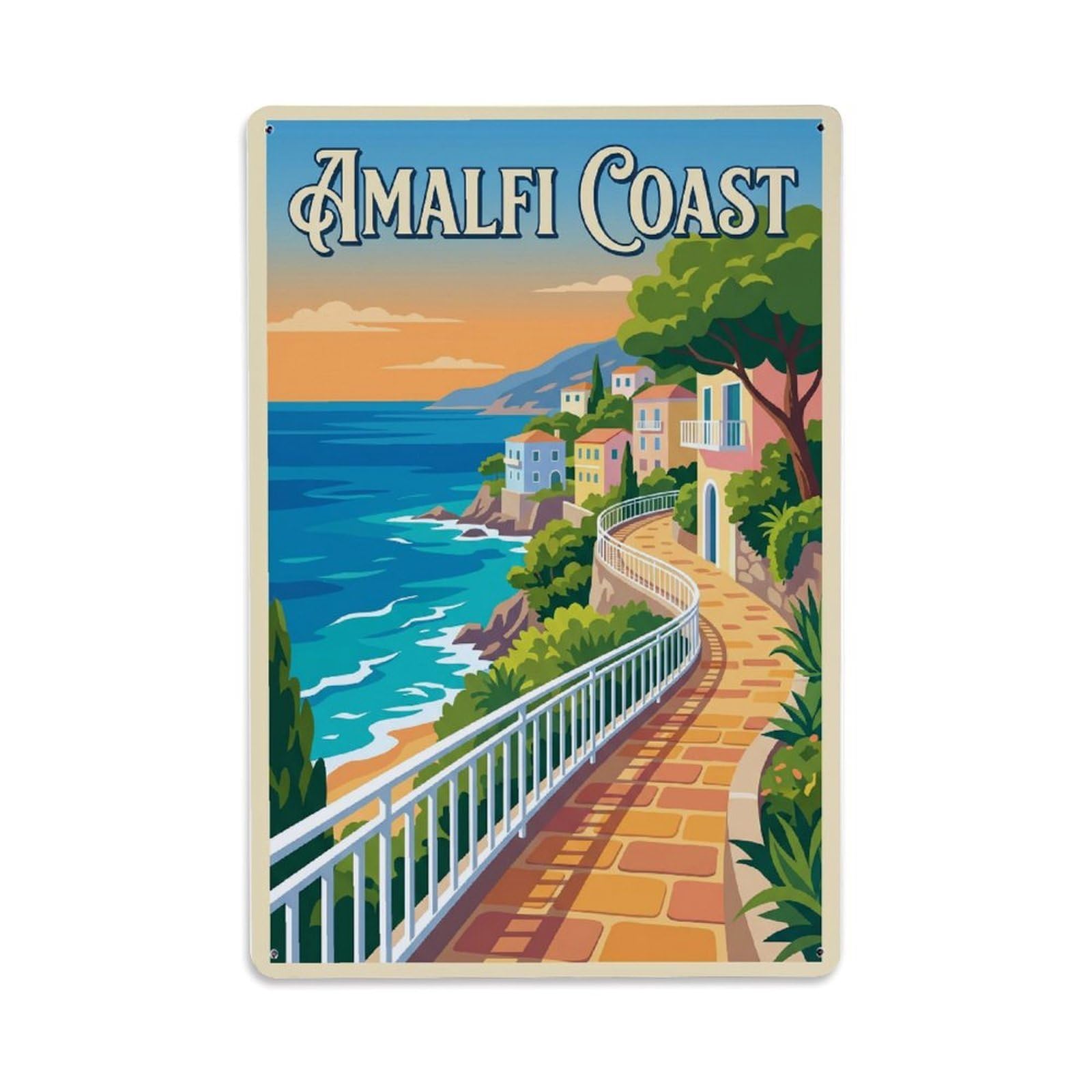 Fqnyr Style Vintage Travel Walkway Italy Coastal 1 Metal Tin Sign Plaque Wall Decor For Cafe, Club Bar, Office, Home Garden Metal Poster 8X12inch