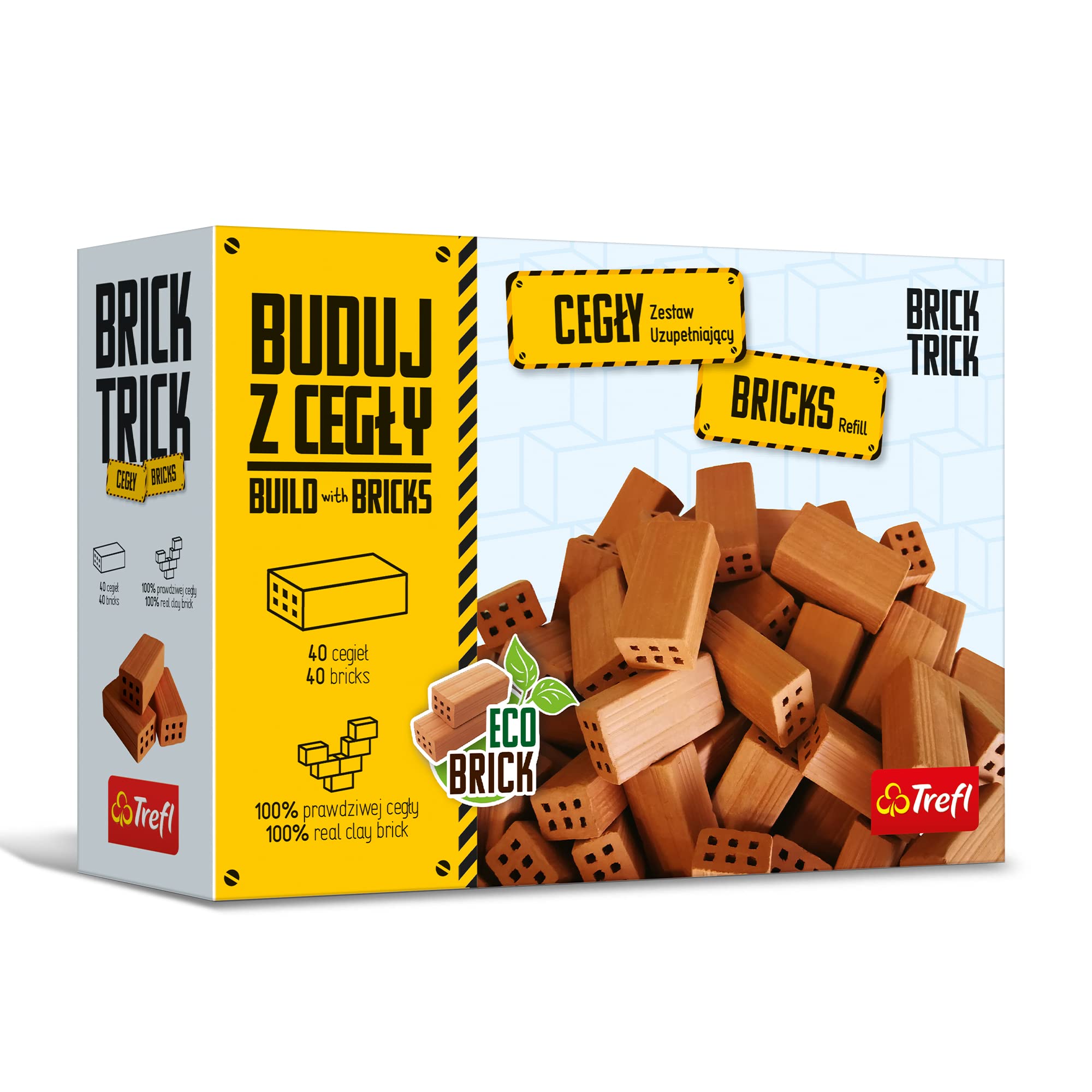 Brick Trick61553 Refill Set, 100% Natural, Full Brick, 40 Pieces, Eco Bricks, Reusable, for Construction Fans, Creative Set for Children from 6 Years Bricktrick