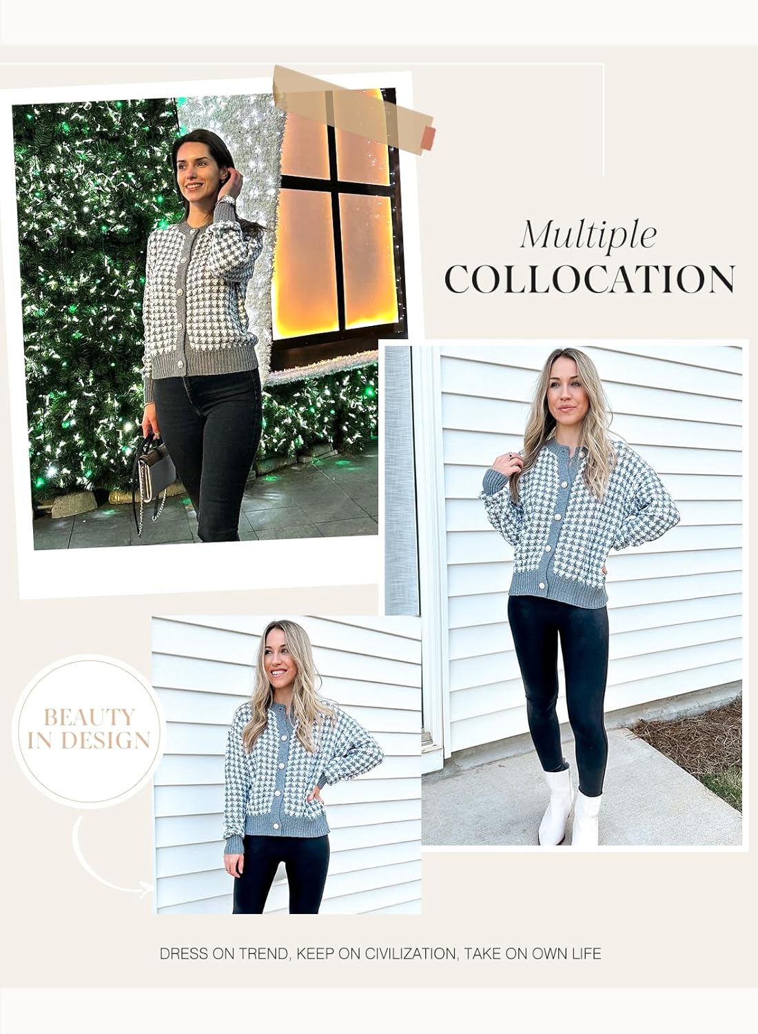 Dokotoo Cardigan Sweaters for Women V Neck Button Down Long Sleeve Plaid Knit Cardigans Sweater Tops - Image 5