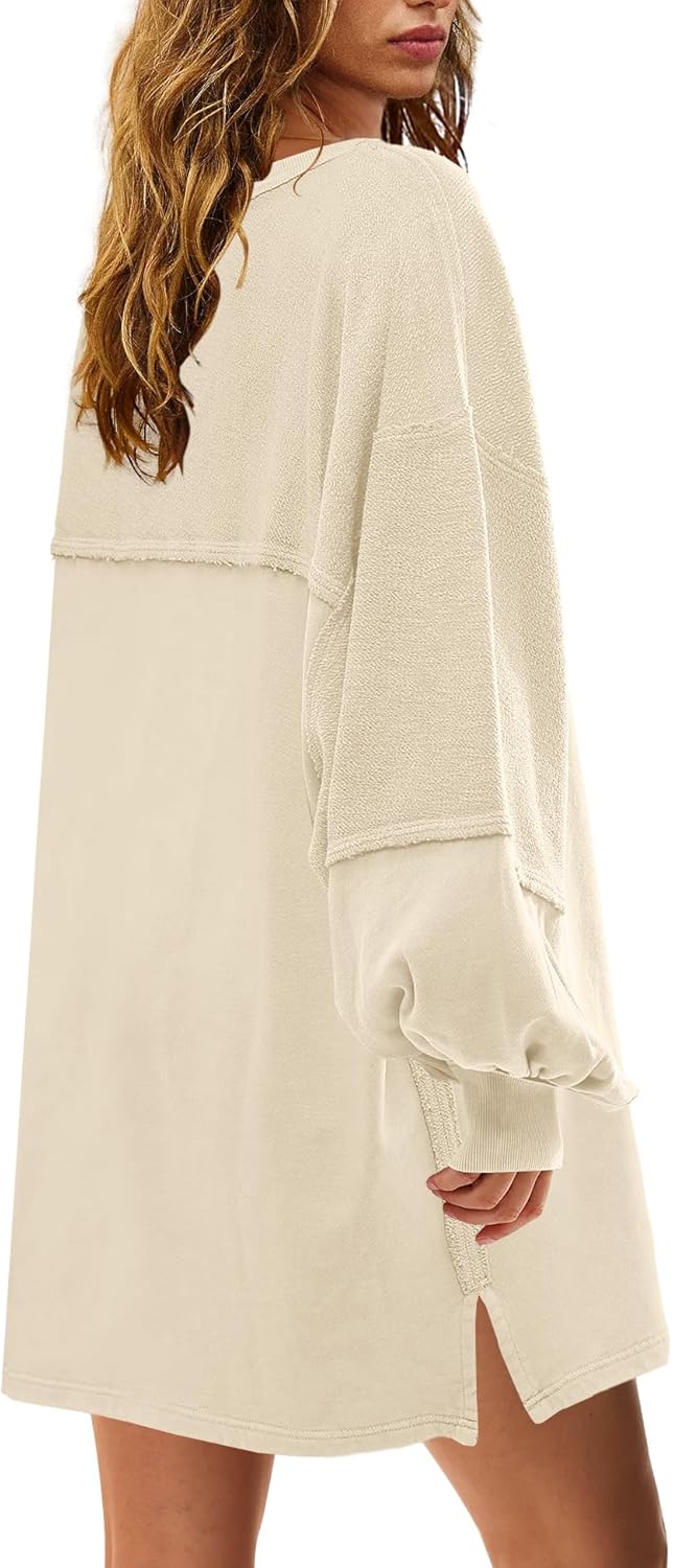 Panadila Womens Oversized Long Sleeve Patchwork Sweatshirt Dress Crewneck Tunic Sweatshirts Fall Loose Pullover Top - Image 4