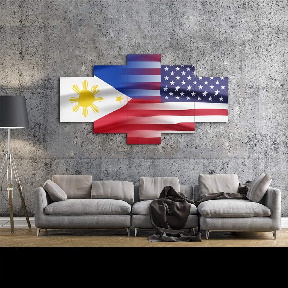 Blасk Frіdау Sаlе 2022 Philippines and USA Flag Wall Art Canvas Prints Filipino Philippine National Flags Home Decor for Living Room Office Bedroom Pictures 5 Panel Posters Painting Framed Ready to Hang (60Wx32H, g)