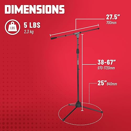 Miniatura 6 de Gator Frameworks Soporte de micrófono de trípode estándar con brazo de pluma, adaptadores de 38" y 58", (GFW-MIC-2010)