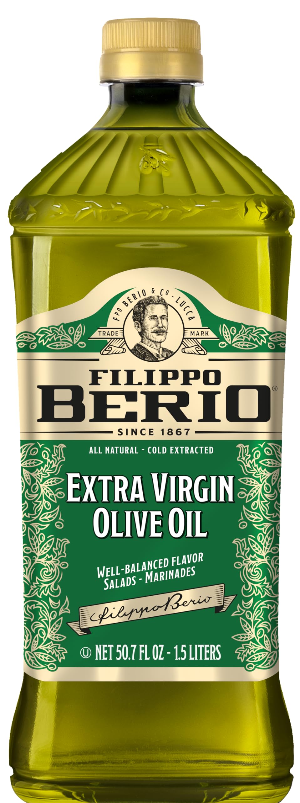 Cold Pressed Extra Virgin Olive Oil, 50.7 Ounce rPET Bottle, Contains Polyphenols