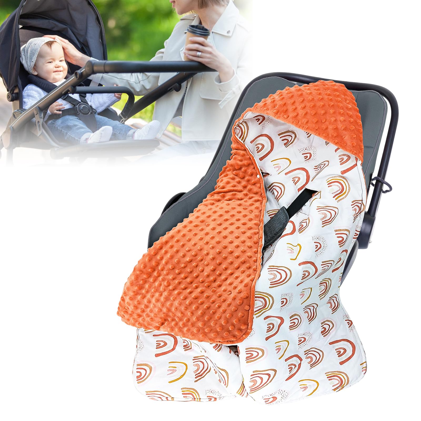 Manta Para Bebé: 90x90cm Manta Con Capucha, Manta Universal Manta Saco Capazo Manta Para Asiento De Coche Para Bebé Manta Para Envolver Al Bebé Manta Bebe Recien Nacido Para Cochecito,Marrón Arco Iris