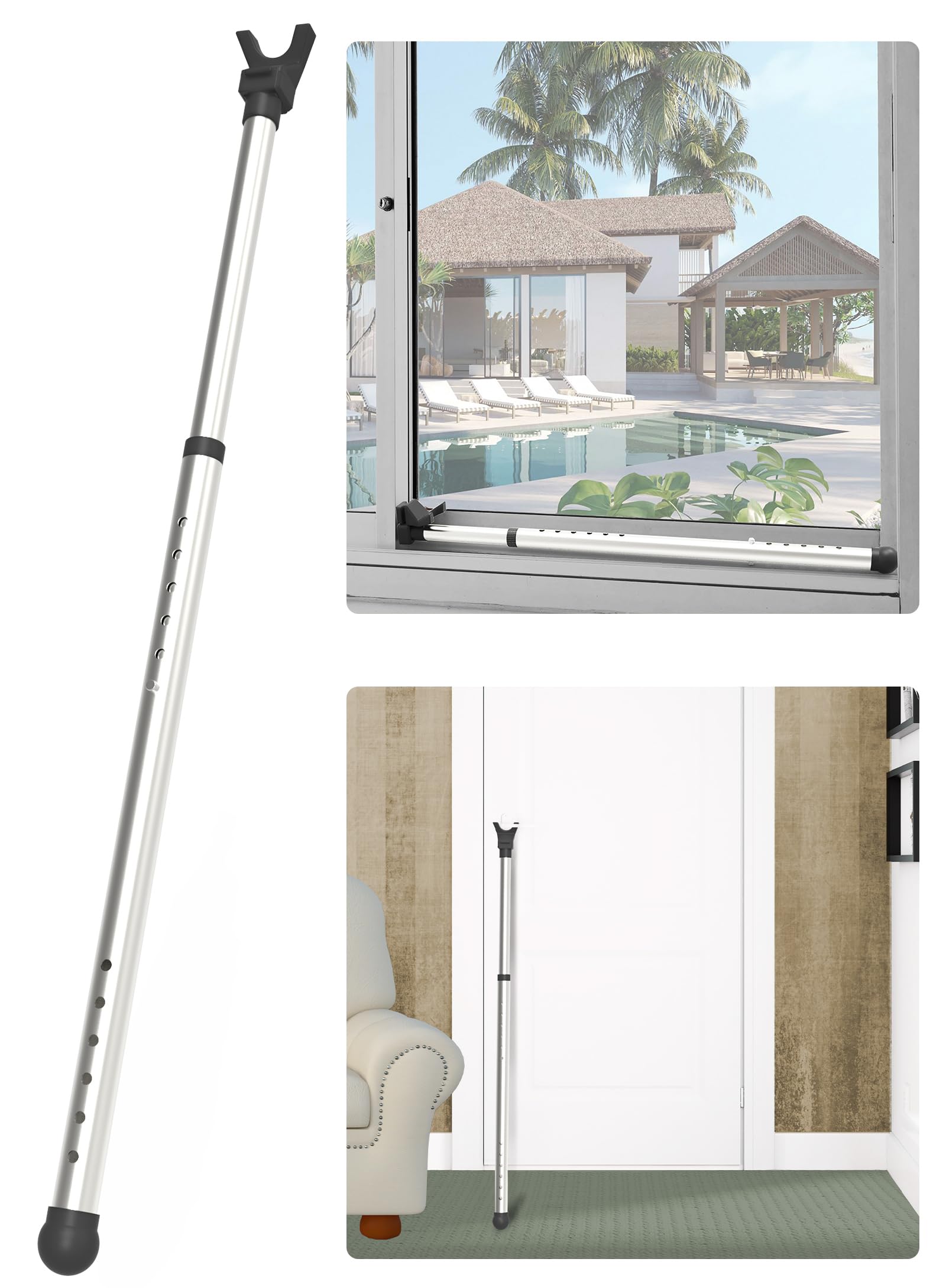 Greatim Carpet Floor Security Bar, Adjustable Security Door Bar Security Door Brace Home Security Anti-Theft Patio Door Brace for Doors Windows Non Slip Locking Pole