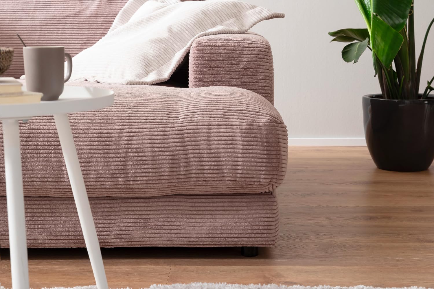 KAWOLA - Big Sofa Madeline - Zeitloses Designer Cord XXL Couch - Komfortabel & Eleganz - 290x86x170cm, Rosa, Polyester