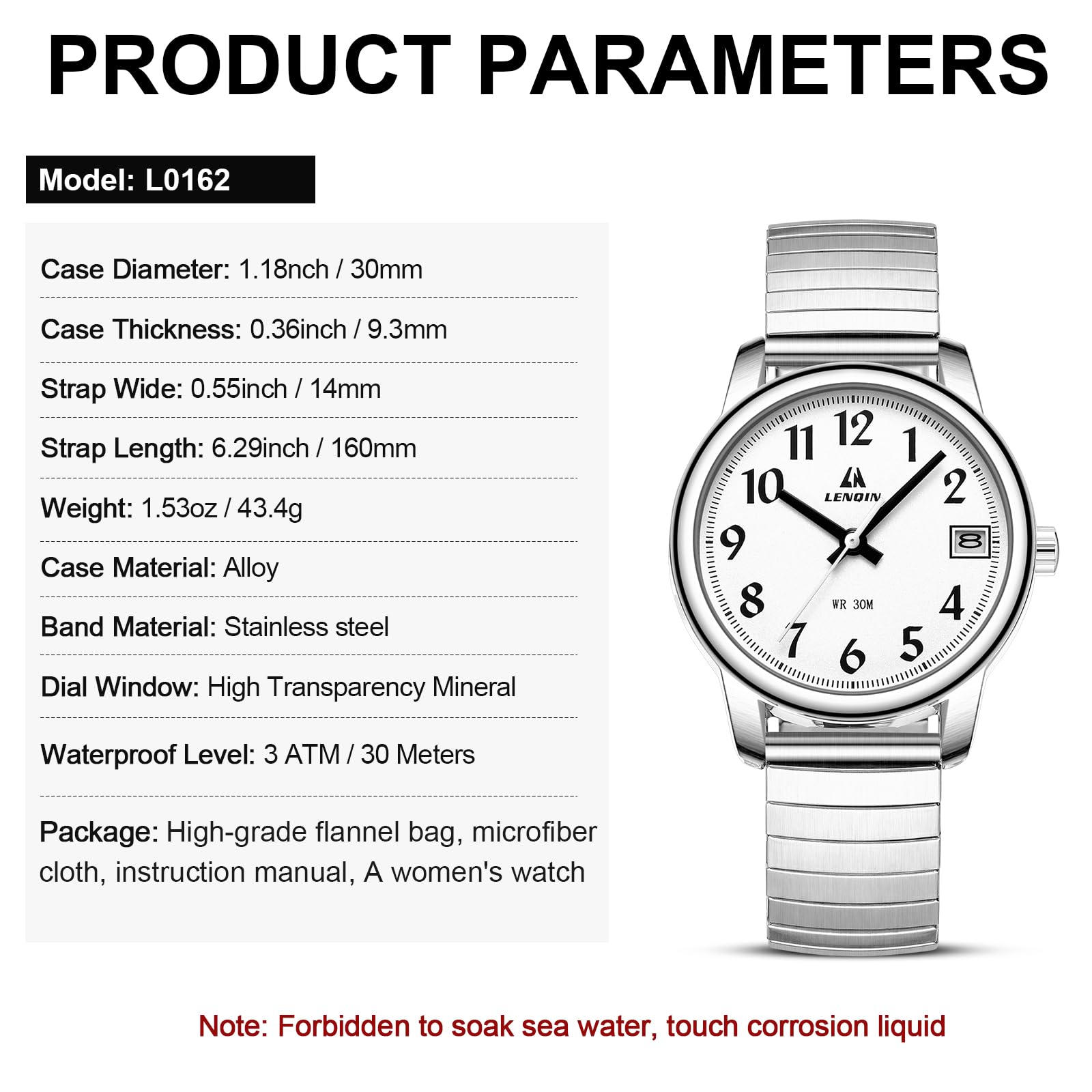 LN LENQIN Damen Uhren Damen Uhr Edelstahl Wasserdicht Uhren für Frauen Analog Quarz Armbanduhr Expansion Band