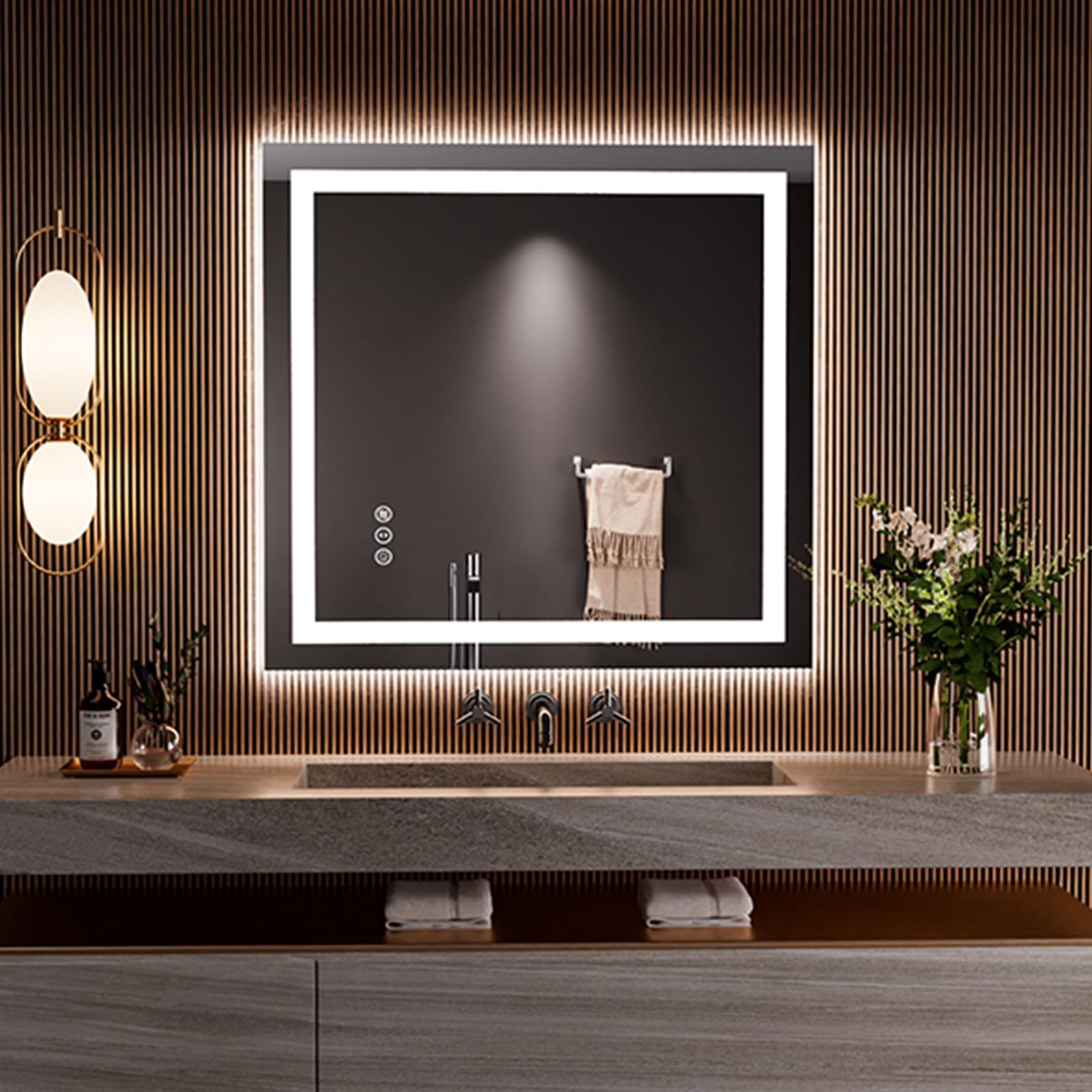 LOAAO 36"x34" LED Bathroom Mirror with Lights, UL Listed