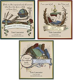 Antiquarian Personalized Bookplates - Set of 36, 3 ⅜ x 3 ⅝ Inch Size, Cu...