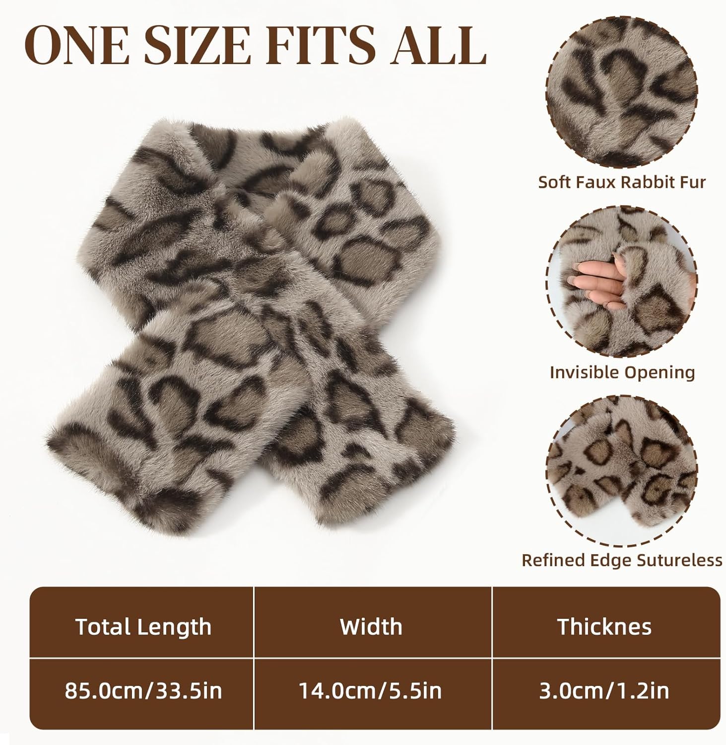 Womens Fur Collar Scarf Leopard Print Faux Fur Scarves for Women, Neck Shrug for Spring Fall Winter - Image 6