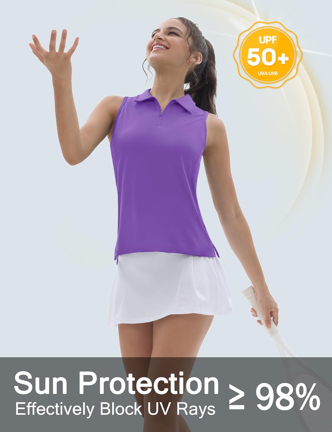 TACVASEN Womens Golf Shirts Sleeveless Racerback Polo Shirt UPF 50+ Zip Up Moisture Wicking Workout Tennis Athletic Tank Tops - Image 3