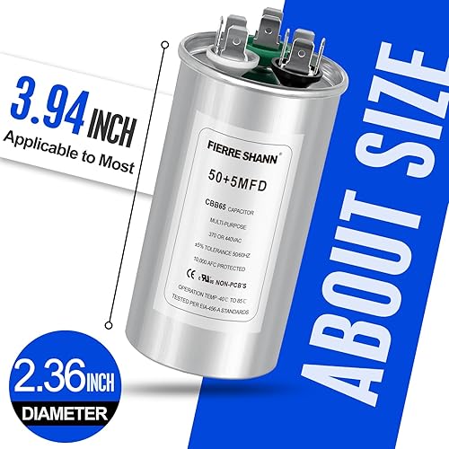 Miniatura 63 de Condensador de 50 uF/MFD para CA, 370 o 440 VCA CBB65 Condensadores redondos de doble carrera para funcionamiento del motor de CA, arranque