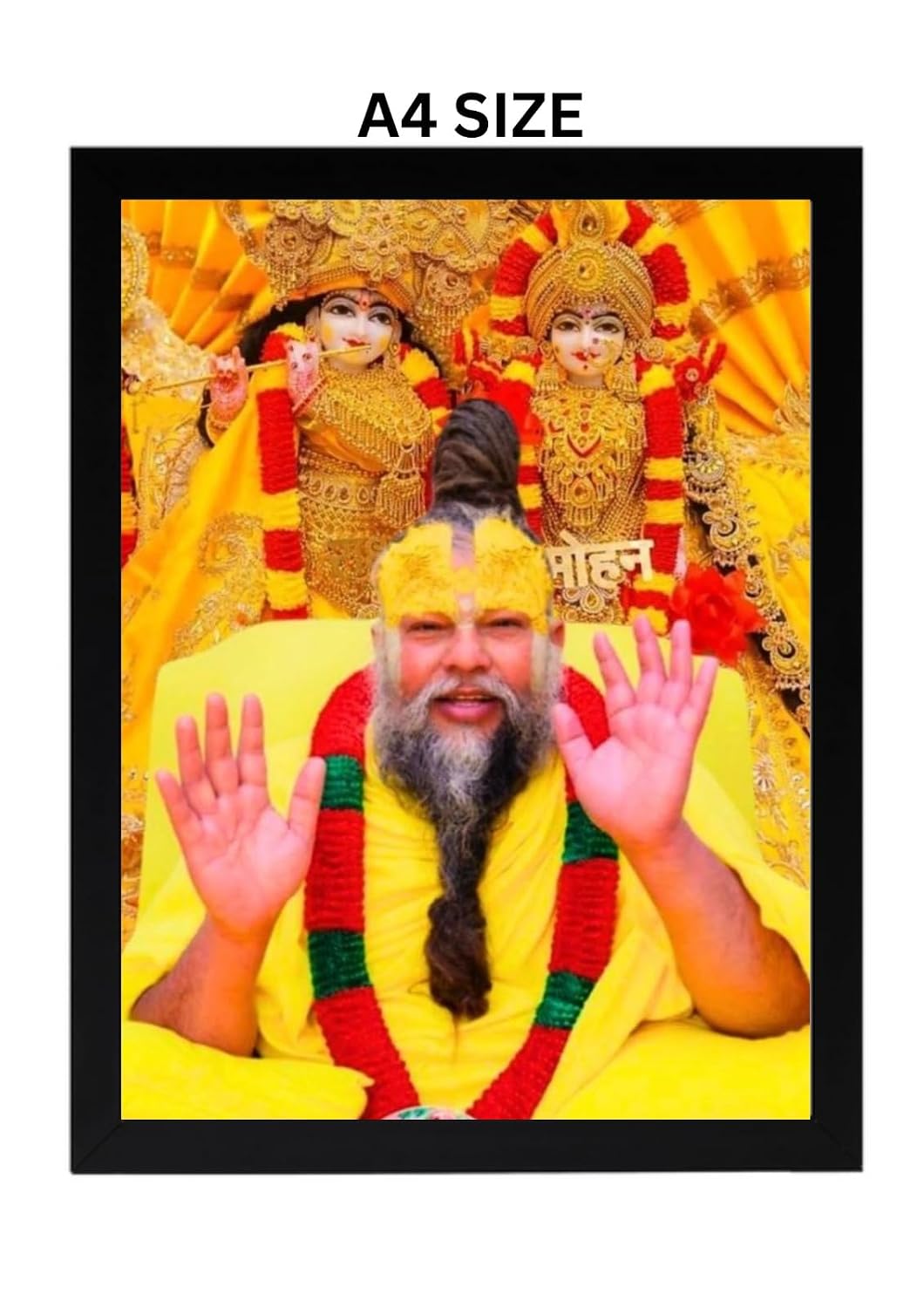 Premanand Ji Maharaj Framed 4K Portrait Wall Art, A4 Size 12x8 Inch, Spiritual Photo Print with Black Frame