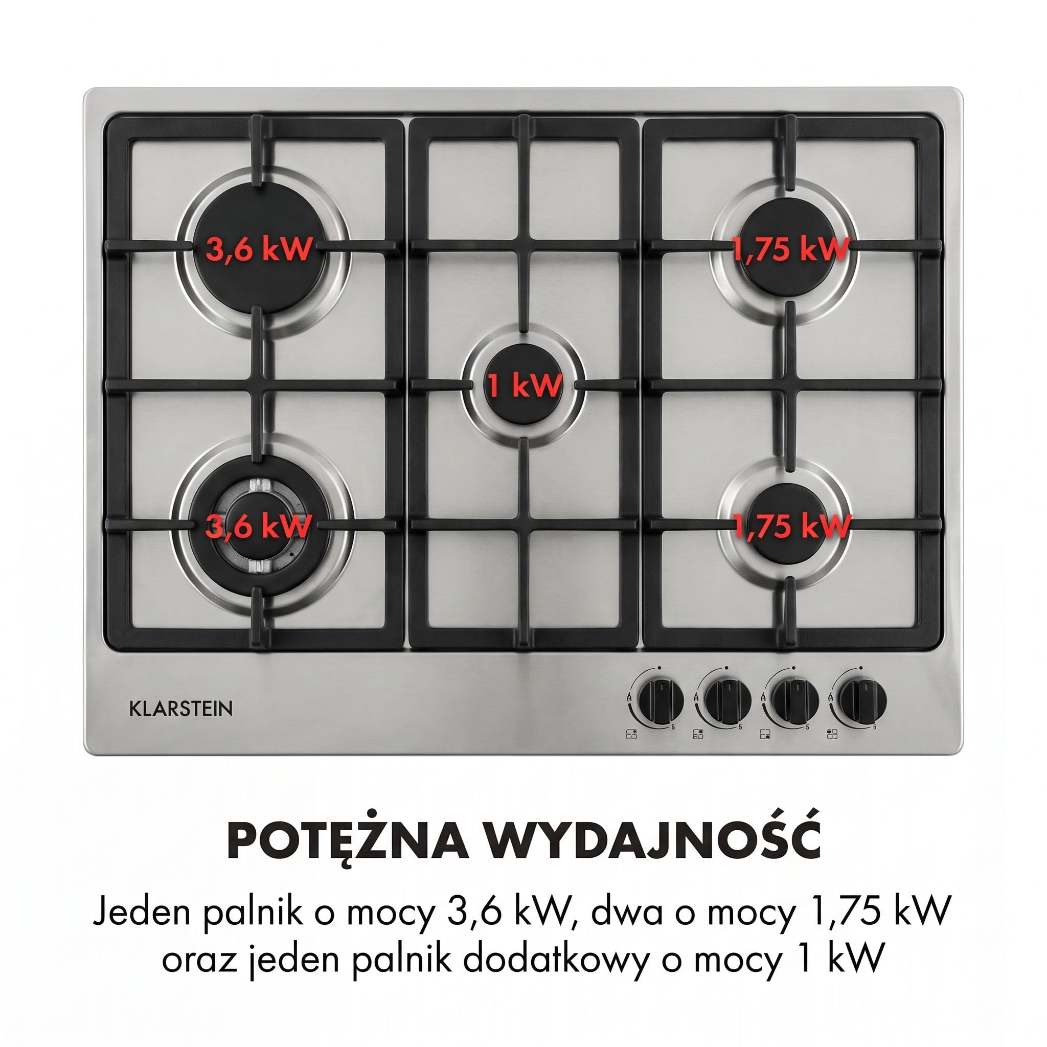 Klarstein Kuchenka gazowa, Płyta gazowa do zabudowy, Palniki Sabaf, Płyta na propan/gaz ziemny, Kuchenka z zaworami bezpieczeństwa i automatycznym wyłączaniem, Szkło ceramiczne, 4-palnikowa, Srebrna