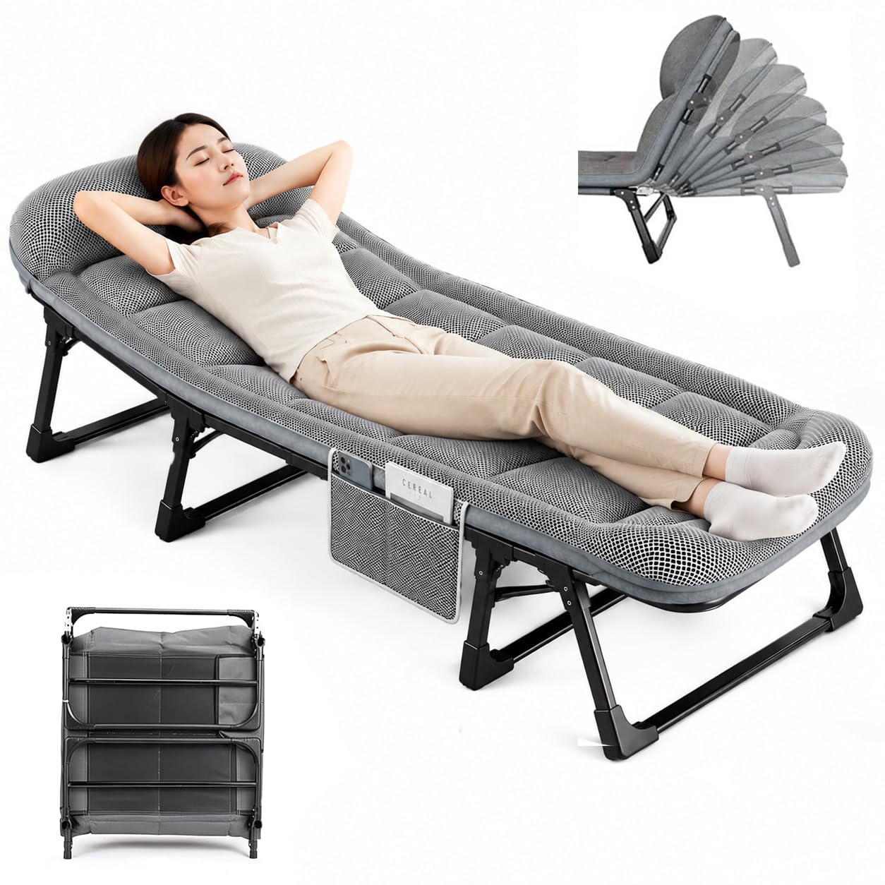 Portable Camping Cot,6-Position Adjustable Folding Cot Bed for Adults