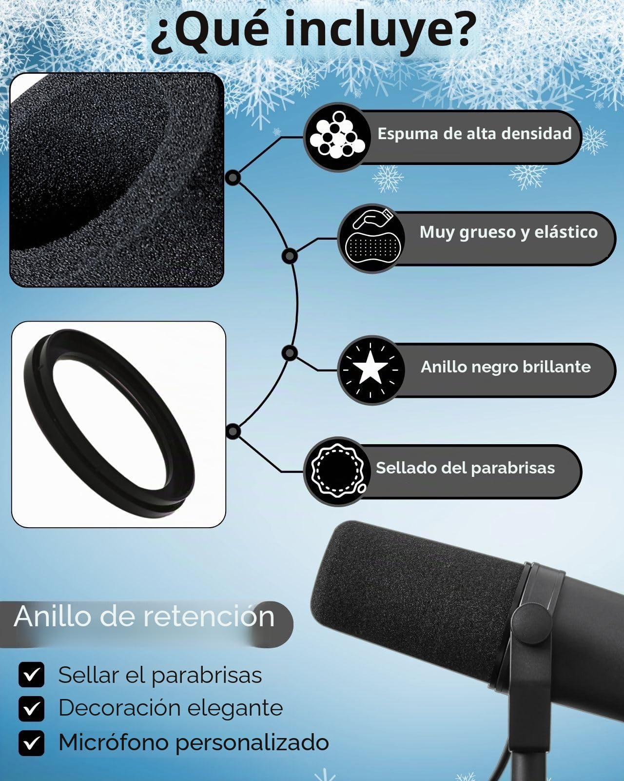 Cubierta de micrófono para filtro Shure SM7B POP RK345B de repuesto, espuma de parabrisas de micrófono SM7B con anillo de retención de color para una elegante decoración de podcast (negro)
