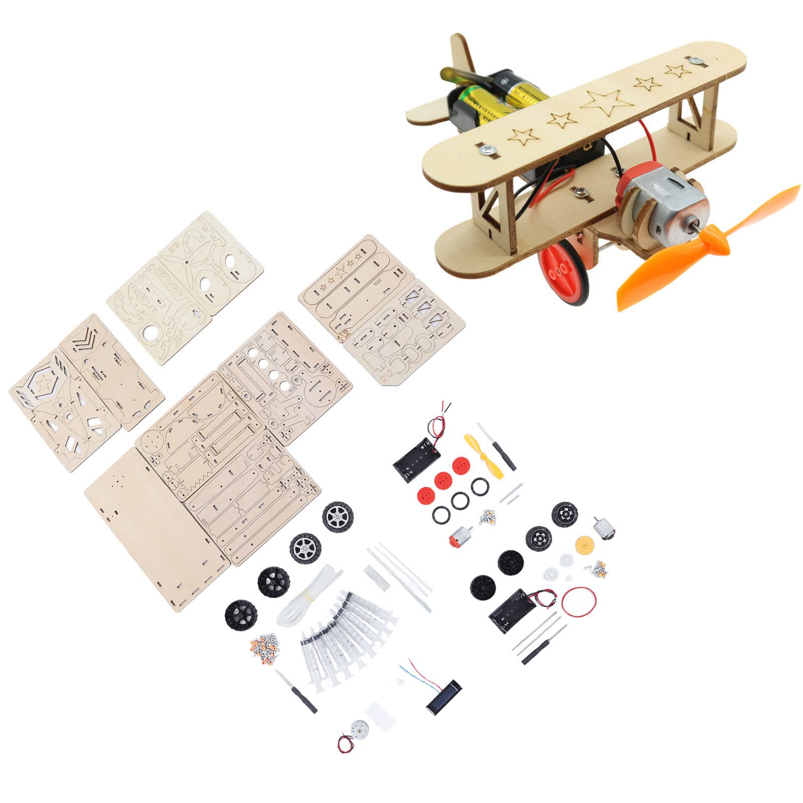 Projekt naukowy DIY dla dzieci w wieku 6–14 lat — zestaw do montażu drewnianych puzzli 3D — kolekcja 4 zestawów, w tym koparka-helikopter samolotowy i samochód wyścigowy —