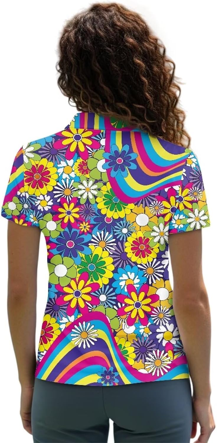 Womens Golf Shirts Collared Short Sleeve T Shirt Lightweight Moisture Wicking Casual 3 Buttons Outfits