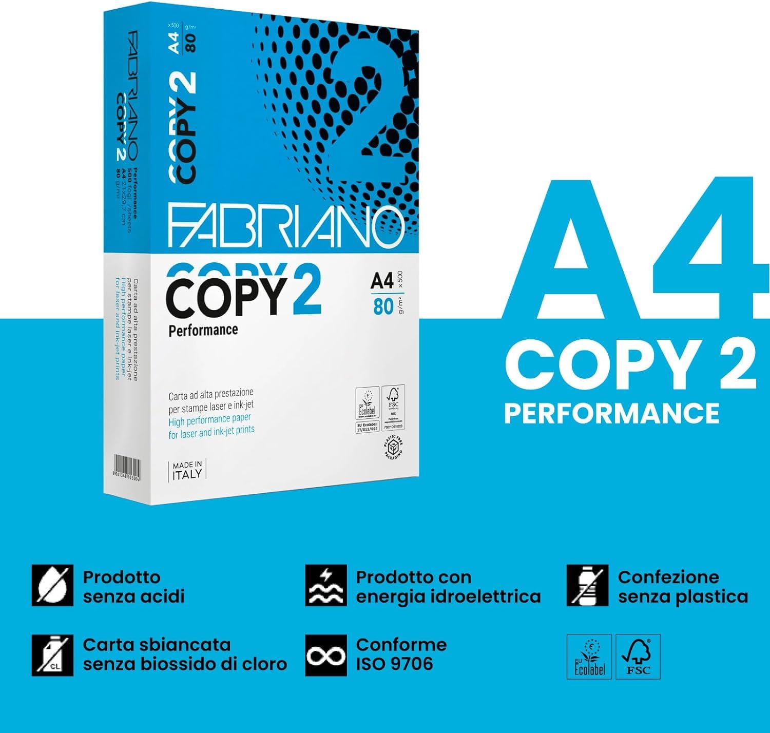 Fabriano Copy 2 Amore Animale A4 Druckerpapier – 5 Ries à 500 Blatt – 2500 Blatt insgesamt, 80 g Papier für Büro, Fotokopie, Mehrzweck, 5 Riesen